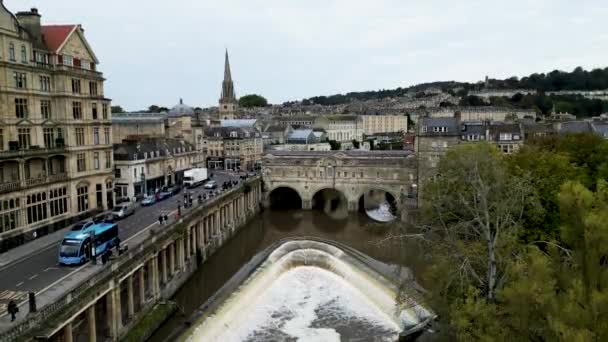 Top Vista Aerea Cinematografica Alla Città Georgiana Bath Bath Cathedral — Video Stock