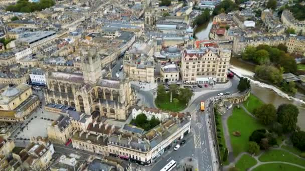 Top Cinematografisch Uitzicht Georgische Stad Bath Bath Cathedral Somerset Engeland — Stockvideo