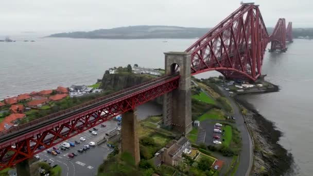 Drone Aérien Cinématographique Pont Ferroviaire Forth Écosse Ponts Forth Road — Video