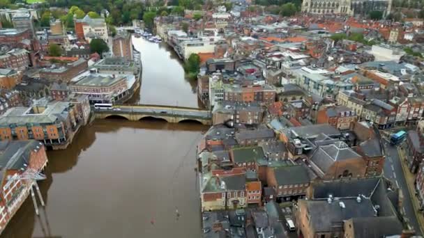 Luftoptagelser Byen York Beliggende Det Nordøstlige England Optagelserne Viser Katedralen – Stock-video