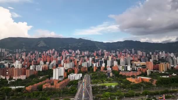 Colombia Vista Aérea Cinematográfica Superior Poblado Medellín Vista Panorámica Ciudad — Vídeo de stock