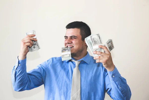 Man His Salary Office Worker Dollars Happy Face Top Manager — Φωτογραφία Αρχείου