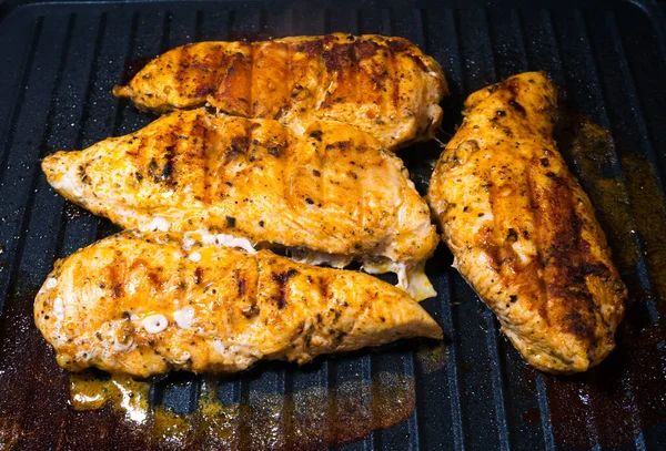 Delicious Juicy Chicken Steak Seasoned Herbs Spices Fried Grill Barbecue — Fotografia de Stock