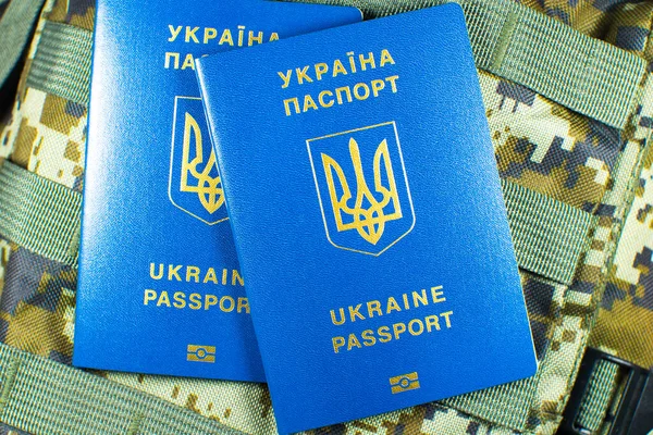 Ukrainian Biometric Passport Military Backpack Ukrainian Soldiers Army Concept Stop — Stock Fotó