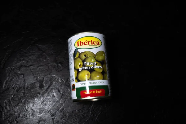 Lviv Ukraine January 2023 Studio Shoot Canned Iberica Spanish Green — Stock Photo, Image