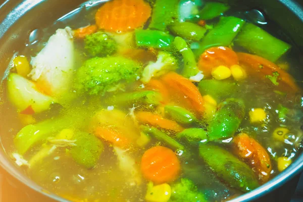 Boiling Vegetarian Soup Vegetables Healthy Diet Food — Stock Photo, Image