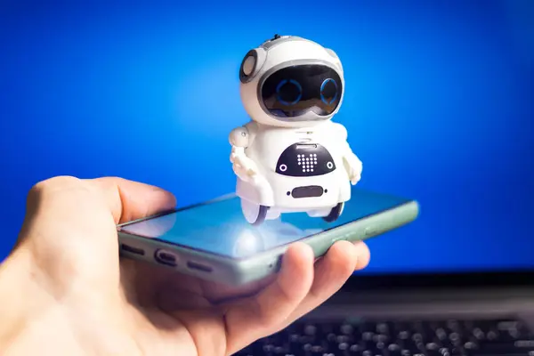 仮想スクリーンのオンライン システムの実質のロボット デジタルチャットボット チャットGpt 会話アシスタント Ai人工知能コンセプト 未来の未来技術について 開発のためのビジネスヘルパー — ストック写真