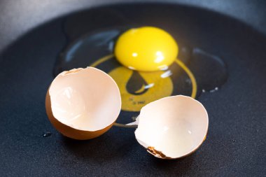 Tavada yumurta kabuğu ve yumurta kabuğu kırılır. Rusya 'da yumurtalar için pahalı bir fiyat. Aşırı pahalı bir konsept. Fakir insanlar. İşsizlik Kurumu.