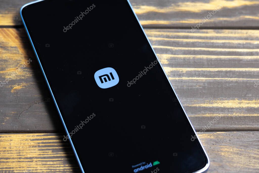 KYIV, UKRAINE - September 15, 2024 : Xiaomi MI logo on xiaomi modern smartphone screen.