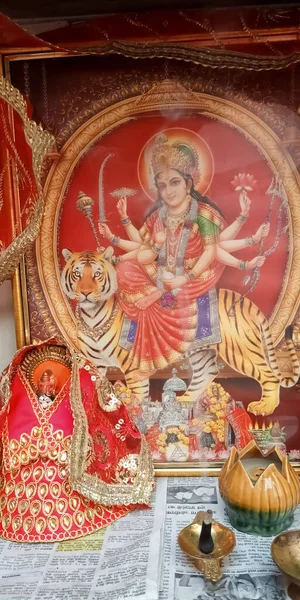 Gyönyörű Kép Lord Durga Ról Indiai Családban — Stock Fotó