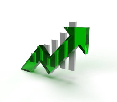 Cam etkisi ok ve grafik. Büyüyen iş konsepti. 3B görüntüleme.