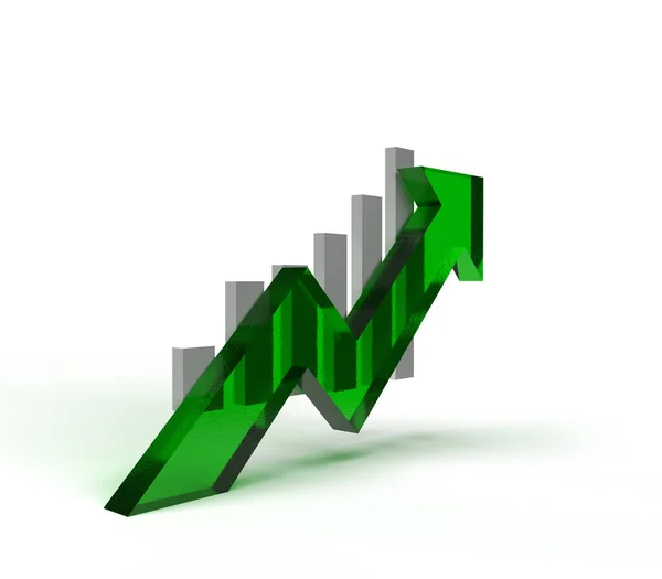 Glaseffekt Pil Och Diagram Växande Affärsidé Rendering — Stockfoto