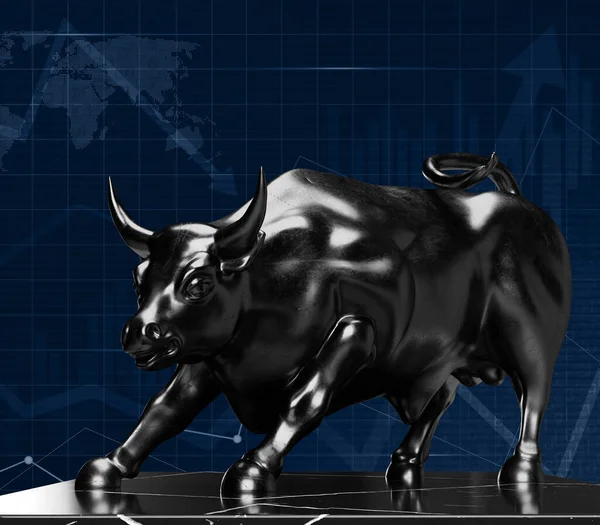 Stock market bull market. upward trend charts on the investment platform blue background. 3d rendering Illustration