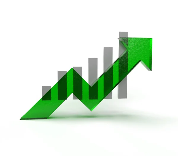 Grönt Glas Effekt Pil Och Diagram Växande Affärsidé Rendering — Stockfoto