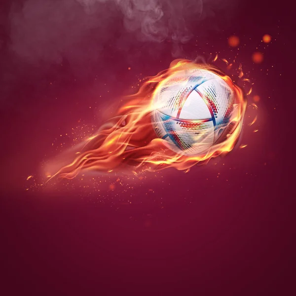 卡拉奇 巴基斯坦 2022年6月30日 卡塔尔2022年国际足联世界杯标志 白色足球在燃烧 卡塔尔的国际足球组织 — 图库照片