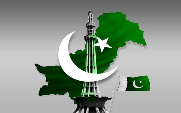 Minar Πακιστάν Πακιστάν Χάρτης Φεγγάρι Και Αστέρι Καράτσι Σίντχ Πακιστάν — Φωτογραφία Αρχείου