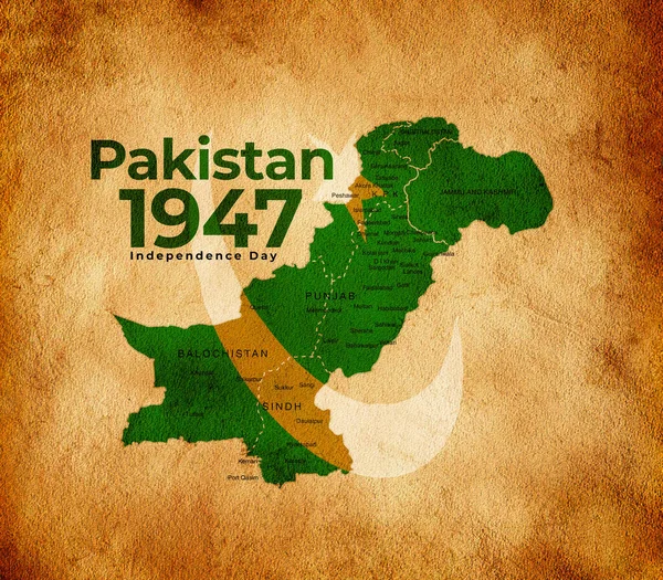 Kraft Papír Térkép Pakisztán 1947 Zöld Szín Renderelés Illusztráció — Stock Fotó