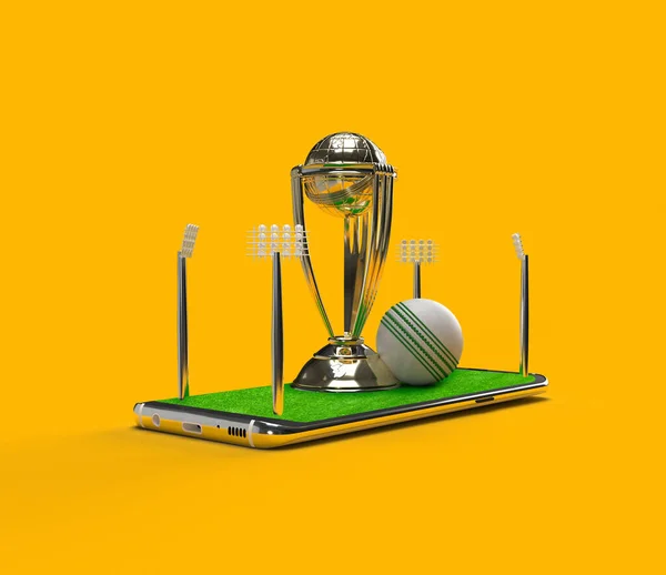Trophée Balle Cricket Avec Concept Mobile Fond Isolé Illustration Rendu — Photo