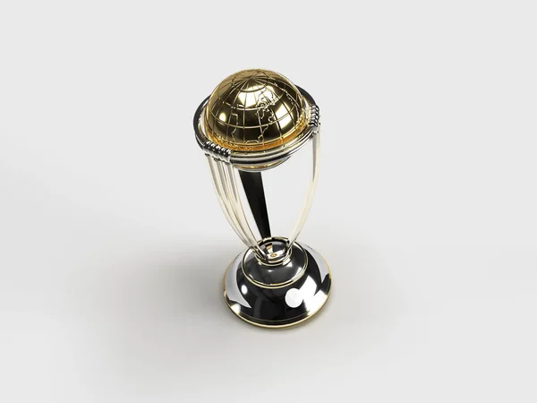板球世界杯庆祝以球赢得奖杯 3D渲染说明 — 图库照片