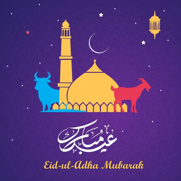 Eid Adha Mubarak Arab Angol Kalligráfia Szövegének Vektora Muszlim Közösségi — Stock Vector