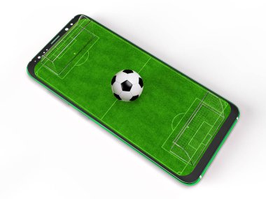 Euro 2024 Almanya Mobil Futbol Kupası. Mobil spor karşılaşması. Canlı mobil uygulamalı çevrimiçi futbol maçı. 3D tasvir. izole arkaplan.