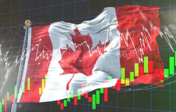 Canada Stock market and forex indicator trading graph with a Canadian flag. Toronto Stock Exchange chart business growth finance crisis economy coronavirus recovery 2020