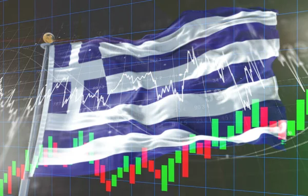 Σημαία Ελλάδας Διάγραμμα Οικονομικών Χρηματοοικονομικό Διάγραμμα Χρηματιστήριο Διάγραμμα Χρηματιστηρίου Δείκτες — Φωτογραφία Αρχείου