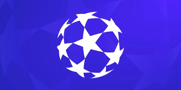 Beyaz UEFA Şampiyonlar Ligi logosu mavi kağıt illüstrasyon üzerine basıldı.