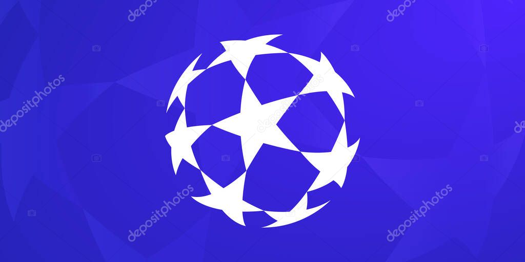 White Official UEFA Champions League logo printed on blue paper vector illustration.