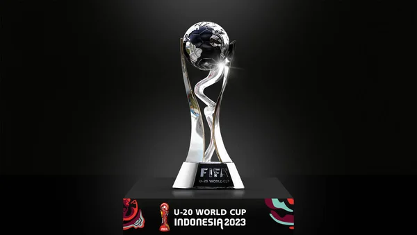 パキスタン カラチ2023年3月21日Fifa 20ワールドカップ2023記念トロフィー3Dレンダリングイラスト — ストック写真