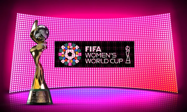 パキスタンのカラチ 3月13日 Fifa女子ワールドカップ2023はシドニースタジアムでトロフィーを獲得した 3Dレンダリング図 — ストック写真