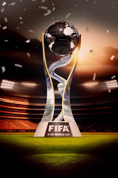 Чемпіонат Світу Футболу Аргентина 2023 Стадіон Трофеєм Ілюстрацією — стокове фото