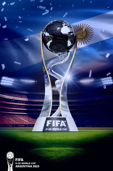 Чемпіонат Світу Футболу Аргентина 2023 Стадіон Трофеєм Ілюстрацією — стокове фото