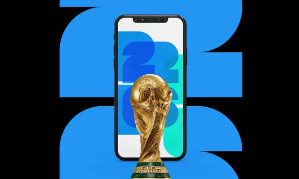 26 FIFA DÜNYA CUP logo kupası ve Kuzey Amerika 'da cep telefonu. Ev sahibi Birleşik Devletler, Kanada ve Meksika. 3d resimleme