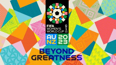 Karachi, Pakistan 10 Mart FIFA Kadınlar Dünya Kupası 2023 kupası logosu izole edilmiş arka plan, kadın futbol 3D illüstrasyon.