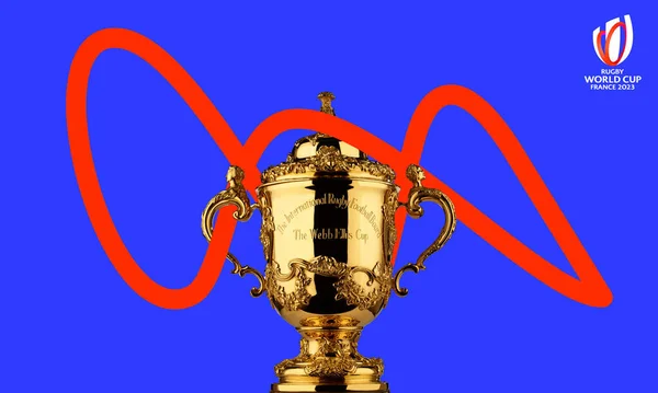 2023年3月20日 巴基斯坦卡拉奇 罗格比2023年世界杯的品牌形象法国 奖杯孤立 3D渲染解说 — 图库照片