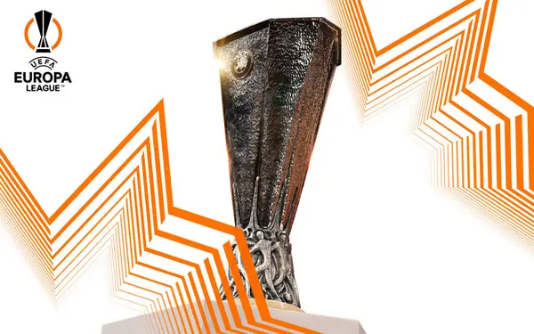 Pákistán Karáčí Března 2023 Uefa Europa League Zápas Trofej Pozadím — Stock fotografie
