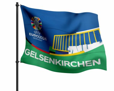 Karachi Pakistan 24 Mart. Avrupa Kupası logosu ve bayrakları Futbol Şampiyonası 2024 Renkli arka plan 3D resimleme.