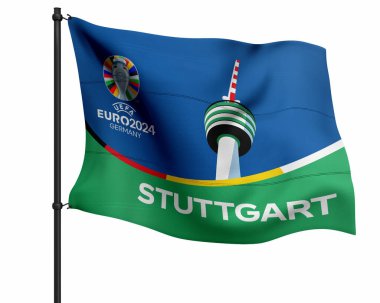 Karachi Pakistan 24 Mart. Avrupa Kupası logosu ve bayrakları Futbol Şampiyonası 2024 Renkli arka plan 3D resimleme.