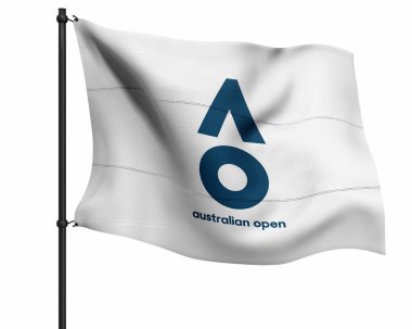 Karachi, Pakistan - 01 Ocak 2023: Avustralya Açık logosu beyaz arka planda izole edilmiş bayraklar. 3B Resim Hazırlama.