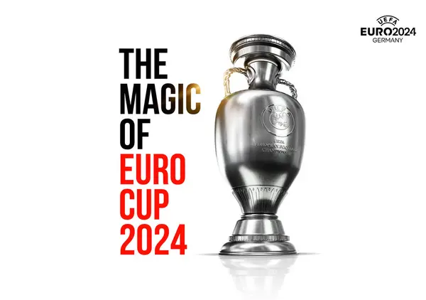 Karachi Pakistan 24 Mart. Avrupa Kupası logosu ve Kupa Futbol Şampiyonası 2024 Renkli arka plan 3D resimleme.