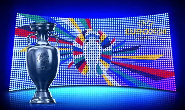 3月24日 パキスタン カラチ ユーロカップロゴとトロフィーフットボール選手権2024カラフルな背景3Dレンダリングイラスト — ストック写真