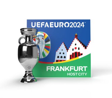 Karachi Pakistan 24 Mart. Avrupa Kupası logosu ve Kupa Futbol Şampiyonası 2024 Renkli arka plan 3D resimleme.