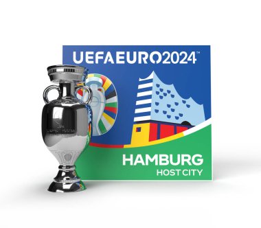 Karachi Pakistan 24 Mart. Avrupa Kupası logosu ve Kupa Futbol Şampiyonası 2024 Renkli arka plan 3D resimleme.