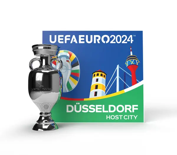 stock image Karachi Pakistan 24 March. Euro Cup logo and Trophy Football championship 2024 colourful background 3d rendering illustration.