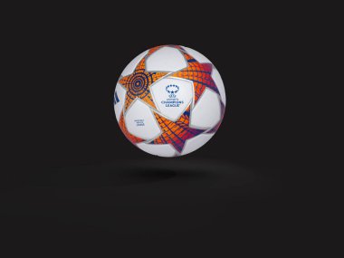 Pakistan, Karachi. 13, 2023, UEFA Kadınlar Şampiyonlar Ligi 2024 futbol topu 3D resimleme.