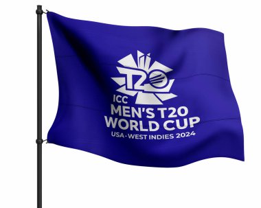 Karachi, Pakistan, Aralık 2023, ICC Mens T20 Dünya Kupası 2024 kupası, ABD ve Batı Hint Adaları. 3d resimleme.