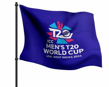 Karachi, Pakistan, Aralık 2023, ICC Mens T20 Dünya Kupası 2024 kupası, ABD ve Batı Hint Adaları. 3d resimleme.