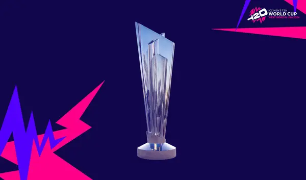 stock image Karachi, Pakistan, December 2023, ICC Mens T20 World Cup 2024 trophy in the USA and West Indies. 3d rending illustration.