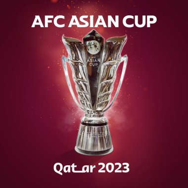 Karachi, Pakistan. 17 Mart. AFC Asya Kupası Kupası Kupası 2024 kupayı stadyumla kazandı. 3d resimleme
